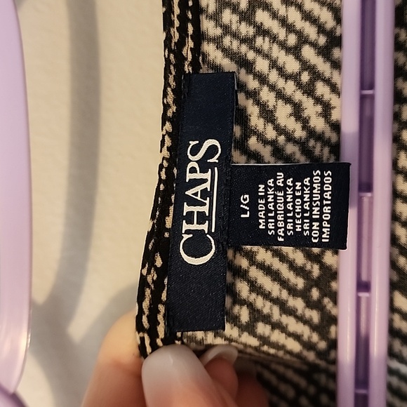 Chaps tan black faux wrap dress sz large - Picture 2 of 6